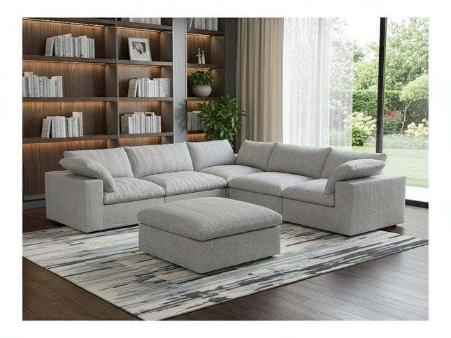 Light Gray Linen Blend Modular L Shaped Six Piece Corner Sectional