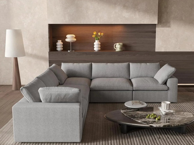 Light Gray Linen Blend Modular L Shaped Five Piece Corner Sectional