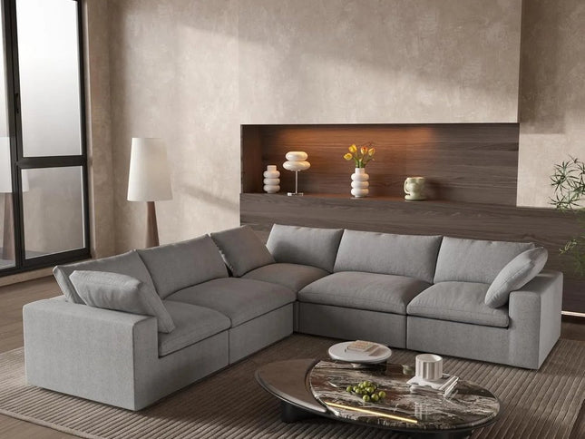 Light Gray Linen Blend Modular L Shaped Five Piece Corner Sectional