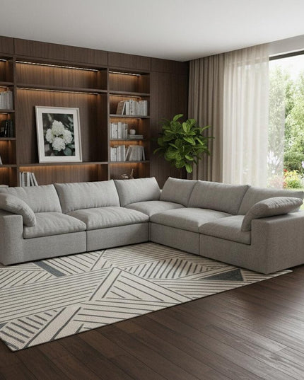 Light Gray Linen Blend Modular L Shaped Five Piece Corner Sectional