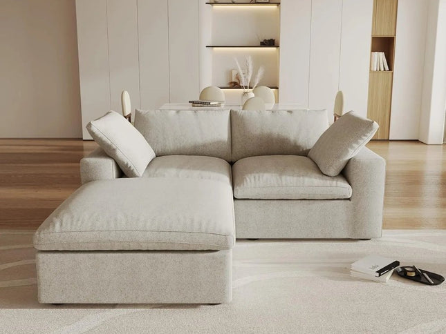 Khaki Linen Blend Modular L Shaped Three Piece Corner Sectional