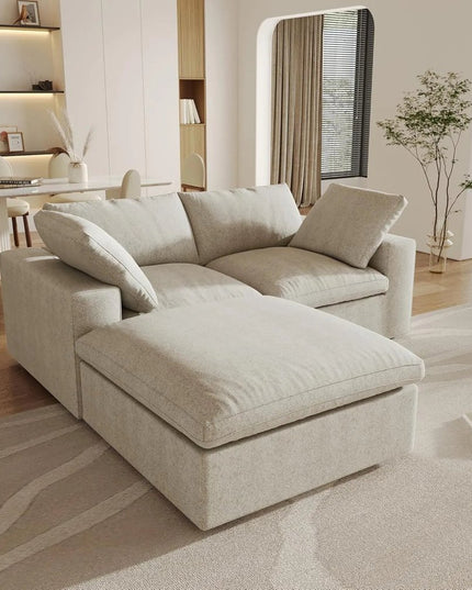 Khaki Linen Blend Modular L Shaped Three Piece Corner Sectional