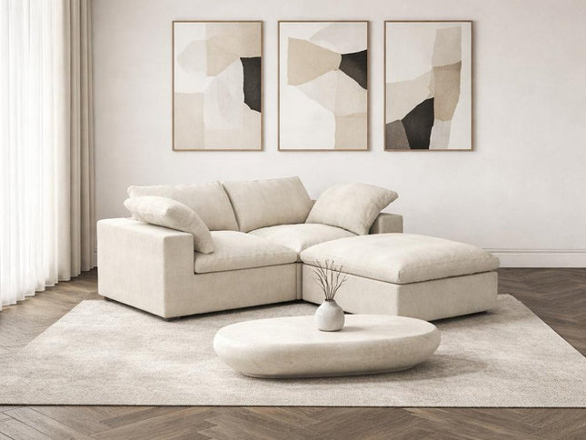 Khaki Linen Blend Modular L Shaped Three Piece Corner Sectional