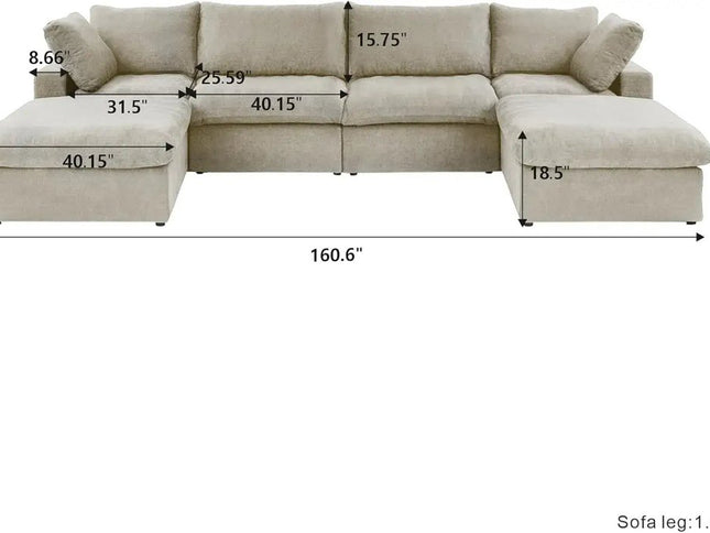 Khaki Linen Blend Modular U Shaped Six Piece Sofa and Chaise Sectional