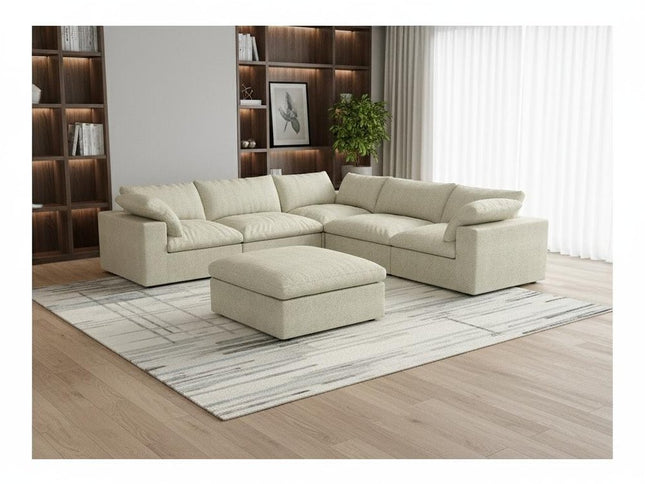 Khaki Linen Blend Modular L Shaped Six Piece Sofa and Chaise Sectional