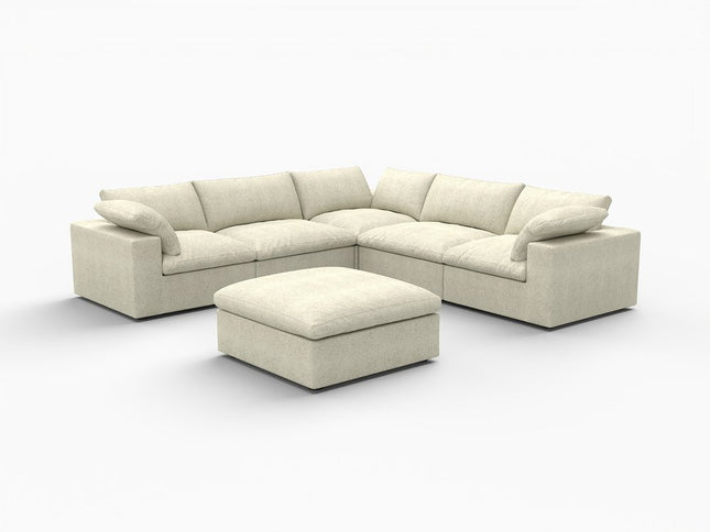 Khaki Linen Blend Modular L Shaped Six Piece Sofa and Chaise Sectional