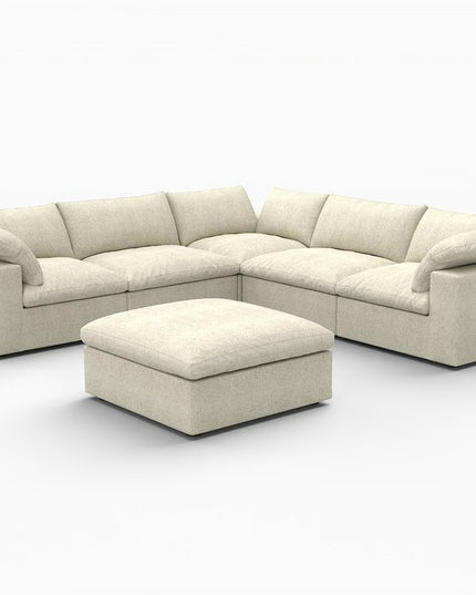 Khaki Linen Blend Modular L Shaped Six Piece Sofa and Chaise Sectional