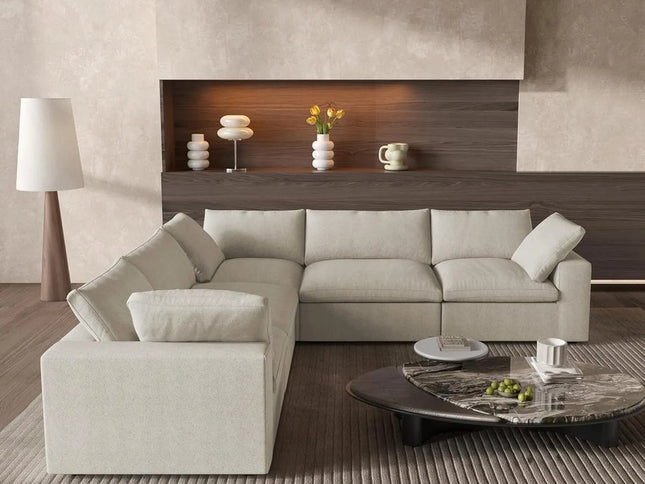 Khaki Linen Blend Modular L Shaped Five Piece Corner Sectional