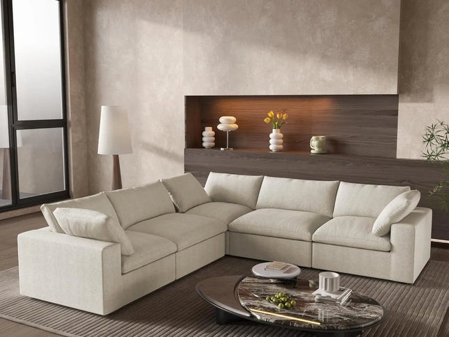 Khaki Linen Blend Modular L Shaped Five Piece Corner Sectional