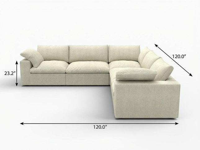 Khaki Linen Blend Modular L Shaped Five Piece Corner Sectional