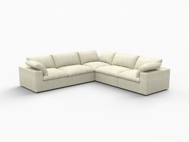 Khaki Linen Blend Modular L Shaped Five Piece Corner Sectional