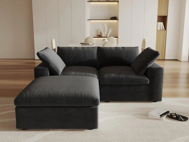 Black Linen Blend Modular L Shaped Three Piece Corner Sectional