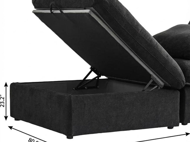 Black Linen Blend Modular L Shaped Three Piece Corner Sectional