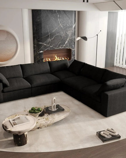 Black Linen Blend Modular L Shaped Five Piece Corner Sectional