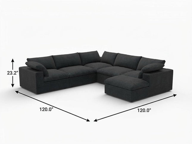 Black Linen Blend Modular L Shaped Five Piece Corner Sectional