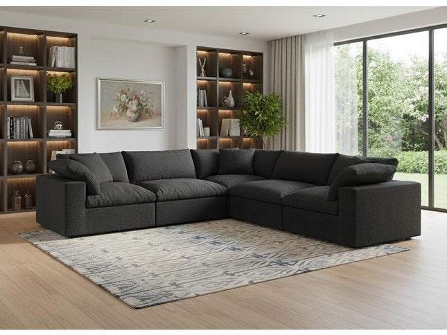 Black Linen Blend Modular L Shaped Five Piece Corner Sectional