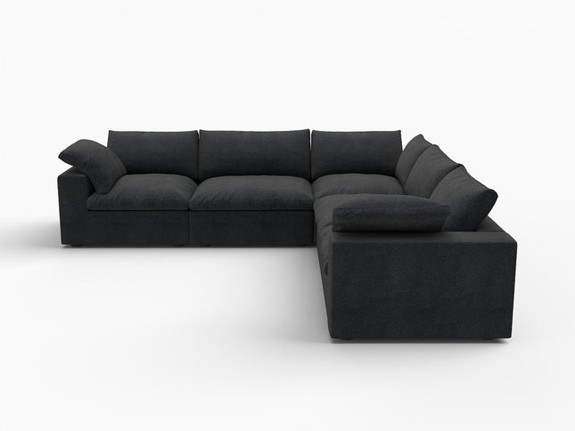 Black Linen Blend Modular L Shaped Five Piece Corner Sectional
