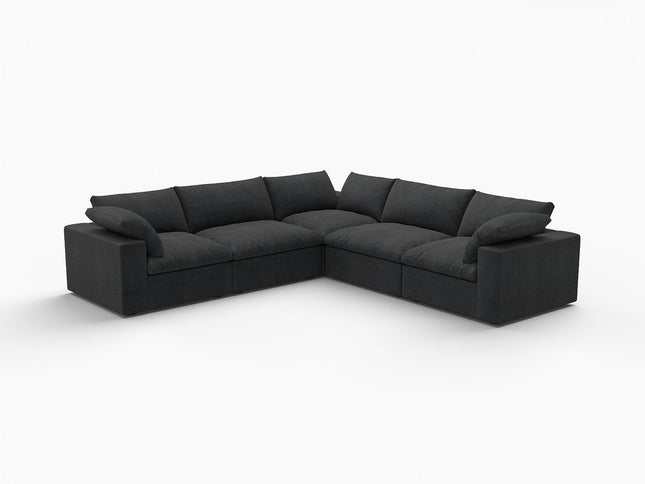 Black Linen Blend Modular L Shaped Five Piece Corner Sectional