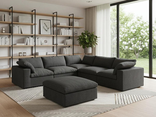 Black Linen Blend Modular L Shaped Six Piece Corner Sectional