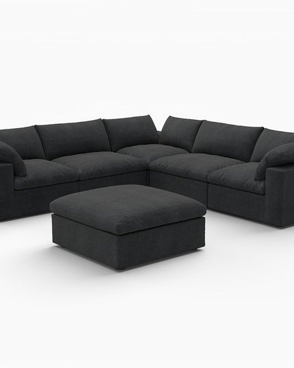 Black Linen Blend Modular L Shaped Six Piece Corner Sectional