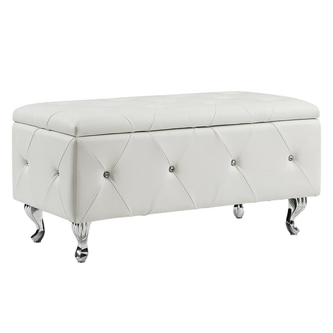 White Tufted Hard Wood Storage Bench