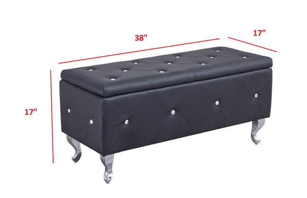 Black Tufted Hard WoodStorage Bench