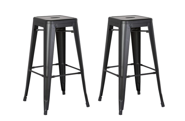 30" Matte Black Backless Metal Barstool With a Set of 2