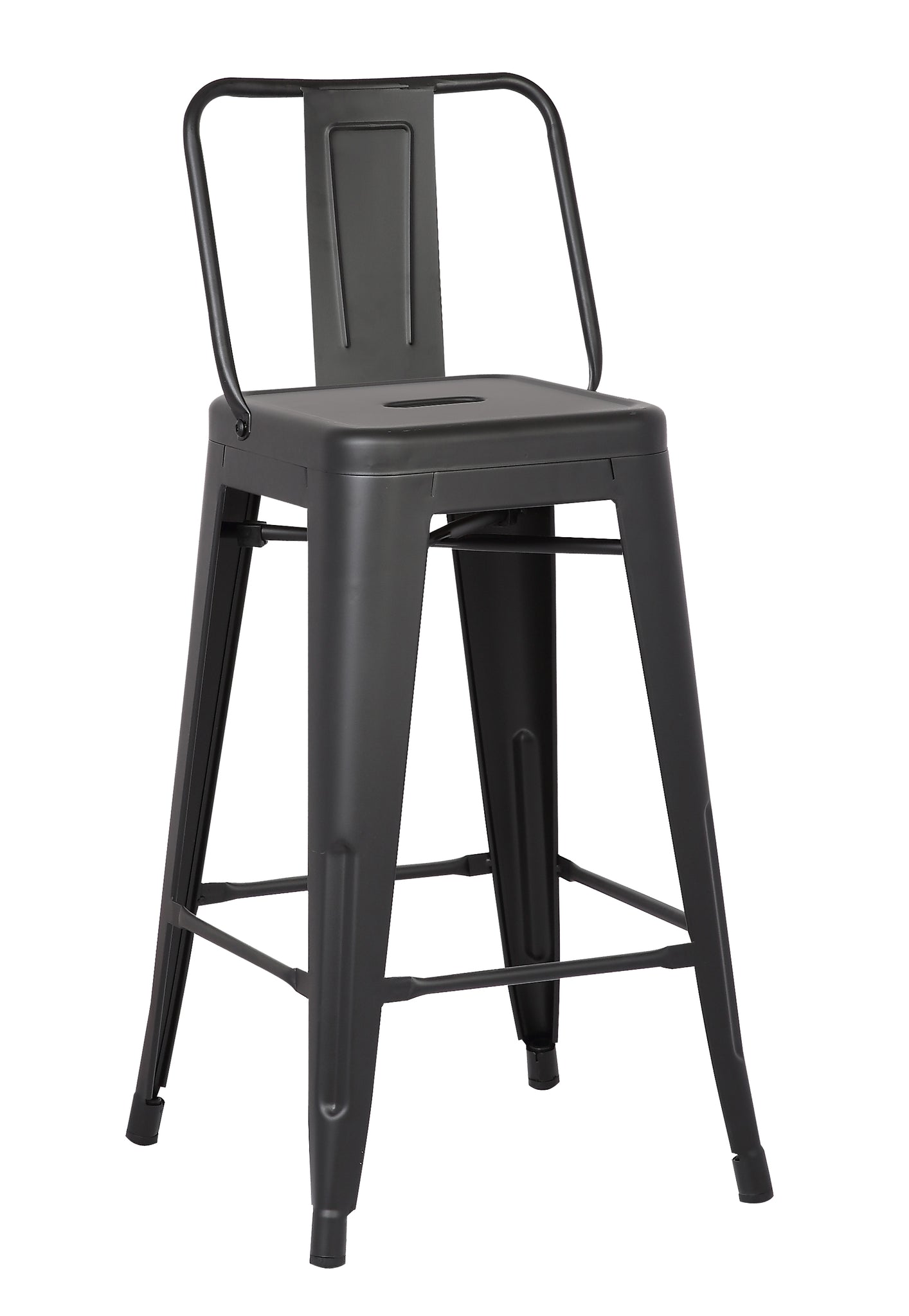 30" Matte Black Metal Barstool with Back In A Set of 2