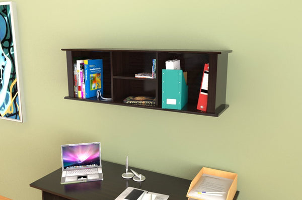 Espresso Finish Wood Wall Mounted Shelving Unit