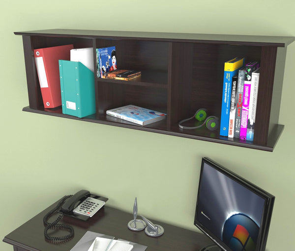 Espresso Finish Wood Wall Mounted Shelving Unit