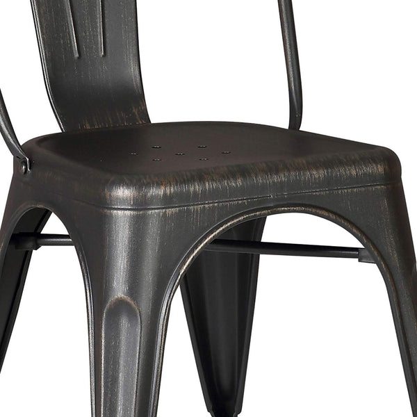 Set of 2 Black Distressed Metal Dining Chairs With Back