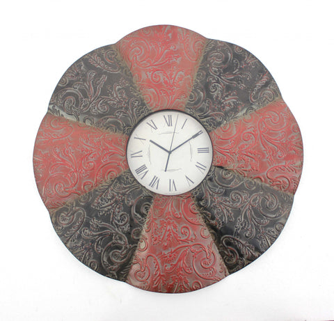 30" x 30" x 2" Black &amp; Red Traditional Floral Metal - Wall Clock