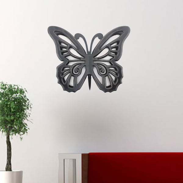 18.5" x 23.25" x 4.25" Black Rustic Butterfly Wooden Wall Decor