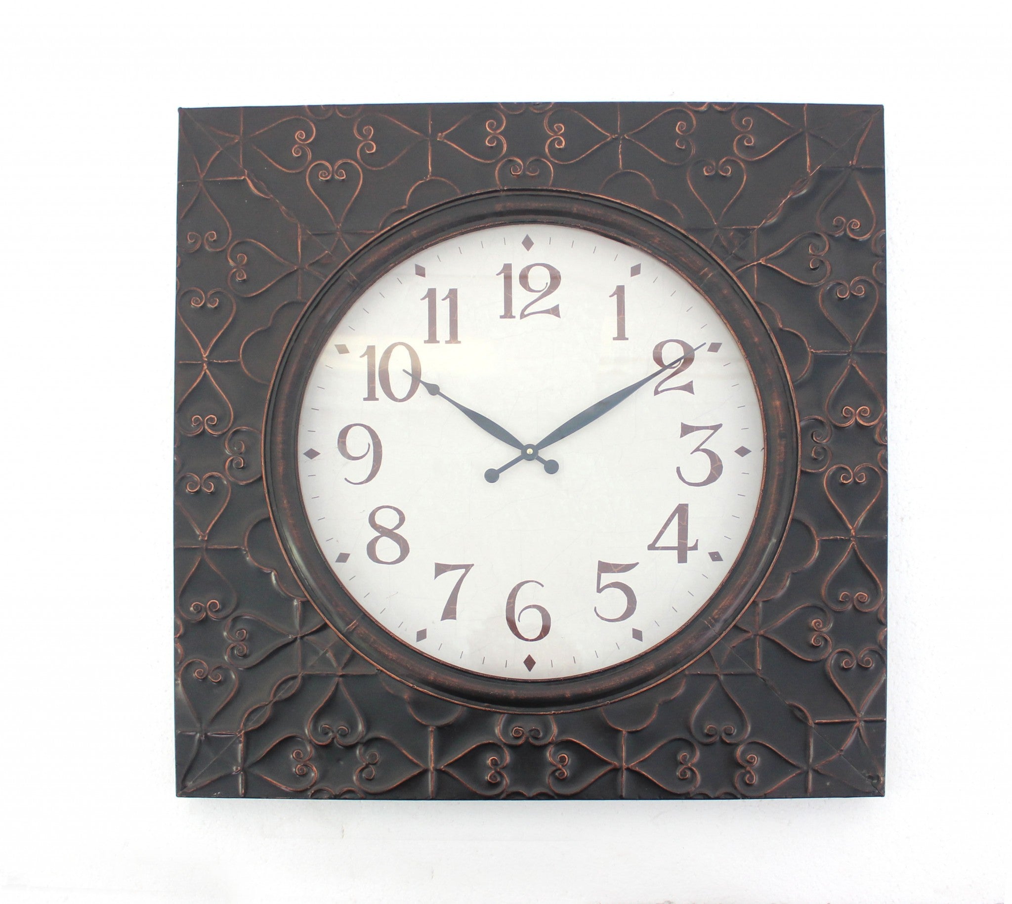 Brown Vintage Square Brass Metal Wall Clock