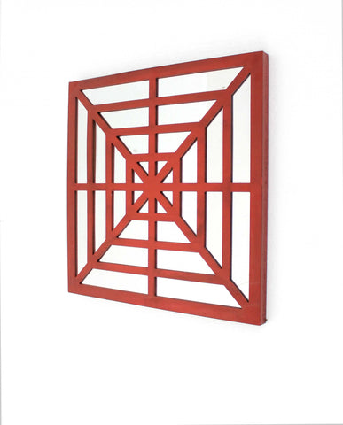 1.25" x 23.25" x 23.25" Red Mirrored Wooden Wall Decor