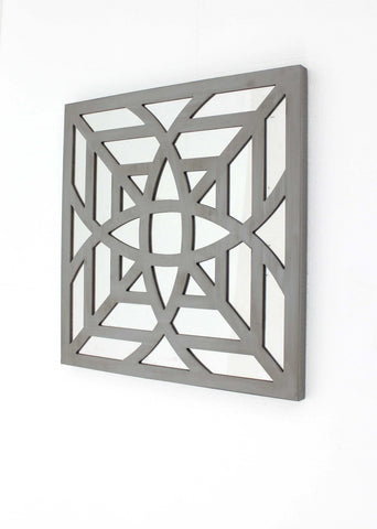 1.25" x 23.25" x 23.25" Gray Mirrored Square Wooden Wall Decor