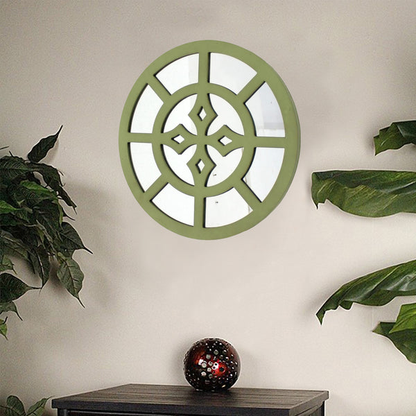 15.5" x 15.5" Green Rustic Mirrored Round - Wooden Wall Decor