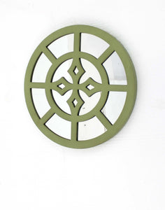 15.5" x 15.5" Green Rustic Mirrored Round - Wooden Wall Decor