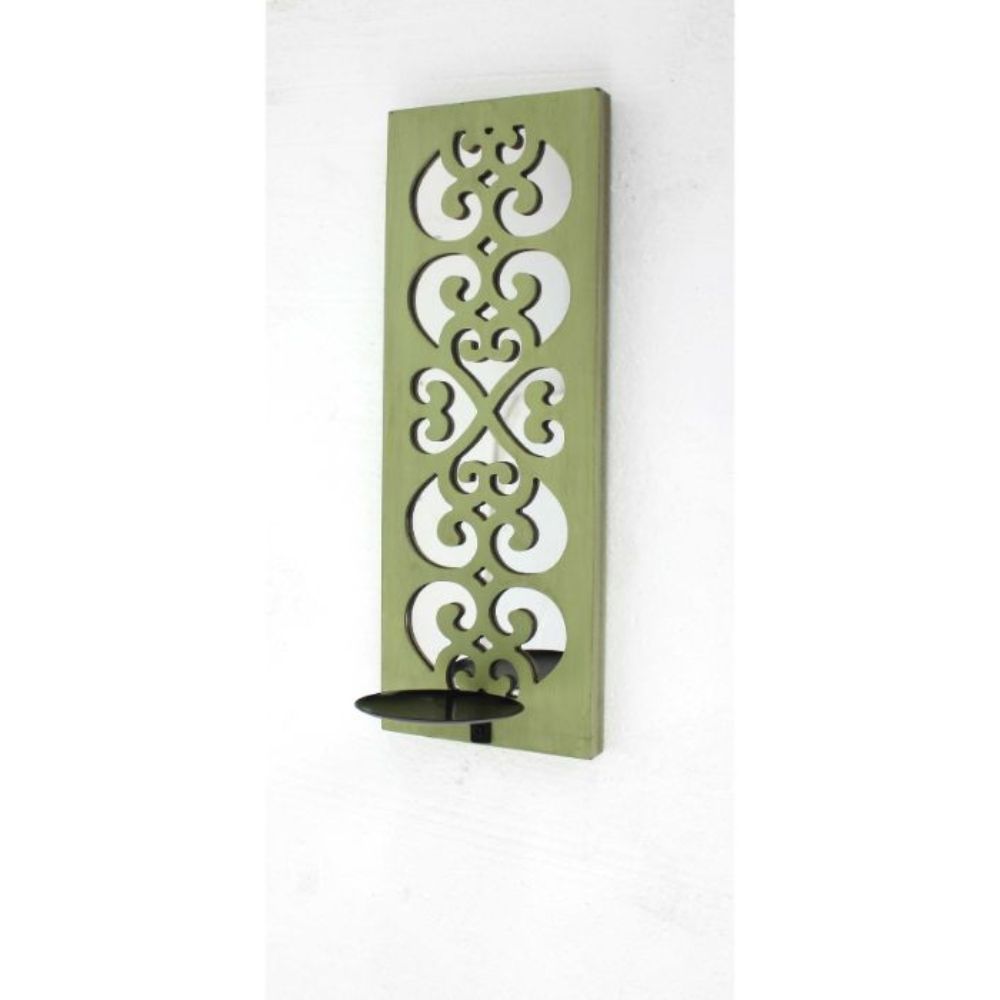 17" x 5" x 6" Green, Wood, Mirror - Candle Holder Sconce