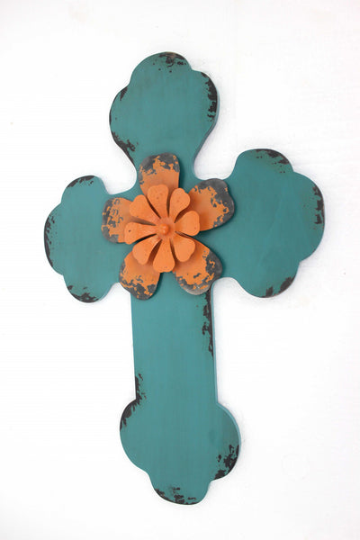 1" x 15.75" x 23.75" Blue Rustic Cross Wooden - Wall Decor