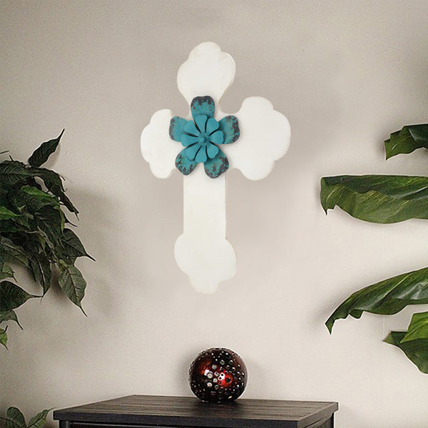 1" x 15.75" x 23.75" White Rustic Cross Wooden - Wall Decor