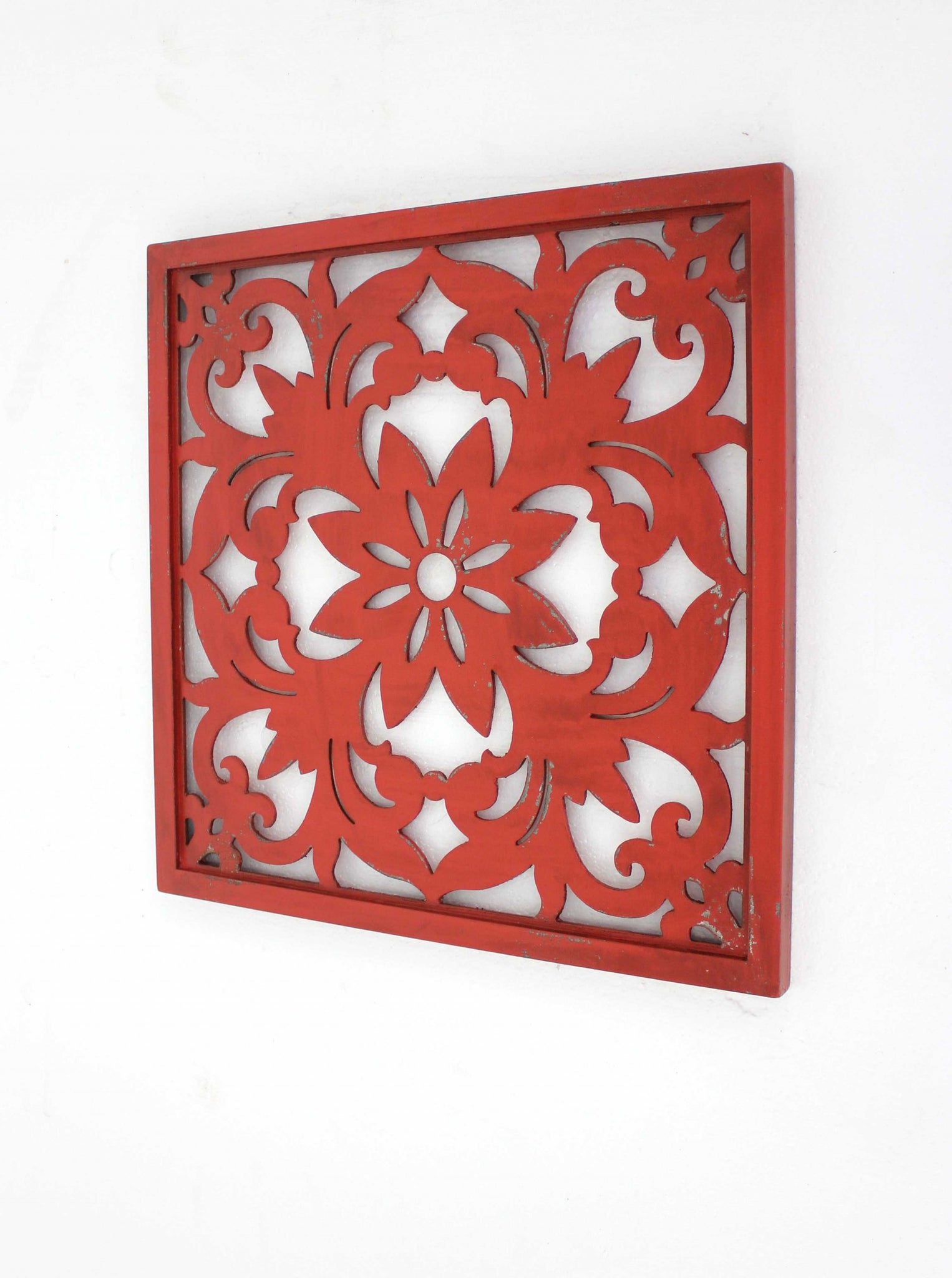 1" x 24" x 24" Red Vintage Floral - Wall Plaque