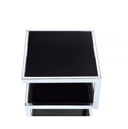 Black Glass And Chrome 3 Tier Shelves End Table