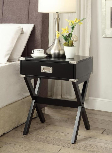 Black Solid Wooden &amp; Metal Accent End Table