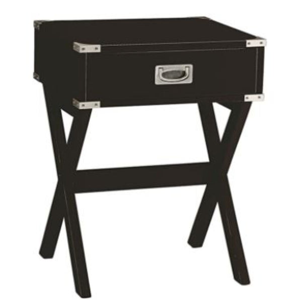 Black Solid Wooden &amp; Metal Accent End Table