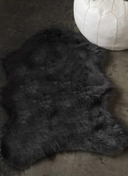 24" x 36" x 1.5" Black Sheepskin FAUX FUR Single - Area Rug