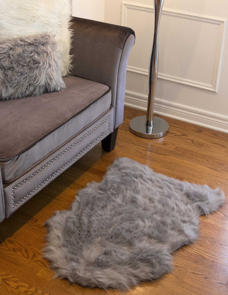 24" x 36" x 1.5" Gray Sheepskin Faux Fur Single - Area Rug