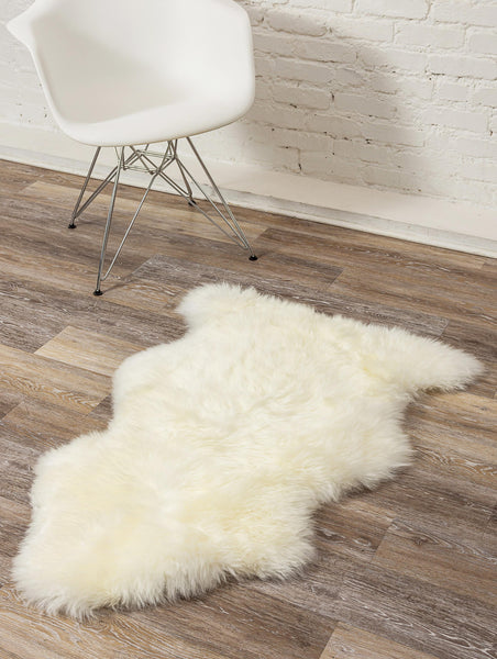 2' x 3' Natural New Zealand Sheepskin Wool Area Rug in White