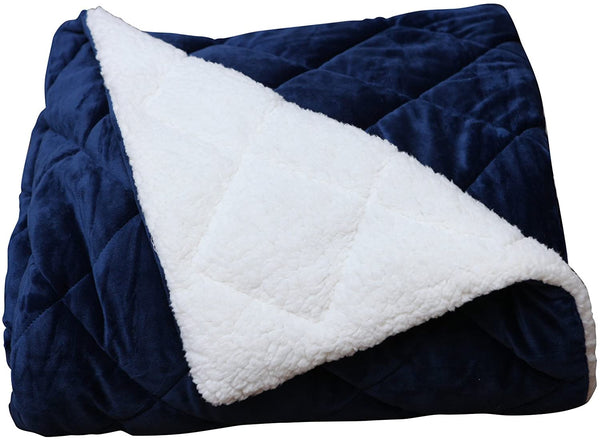 Super Soft Quilted Navy Navy Blue and Fleece Throw Blanket