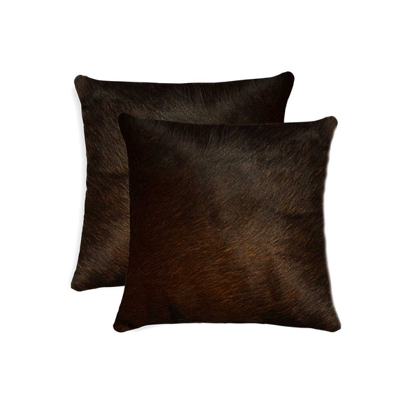 18" x 18" x 5" Chocolate Cowhide Pillow 2 Pack